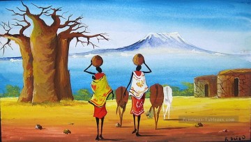 Malak Manyatta près de Kilimanjaro Montagne Peinture à l'huile